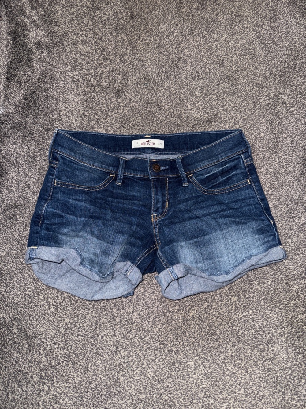 Y2K Hollister Denim Shorts Dark Wash Low Rise Cutoff Size 3 W26